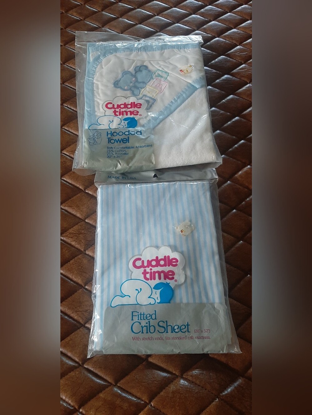 Cuddle Time Baby Blue Striped Fitted Crib Sheet & Hooded Towel Set